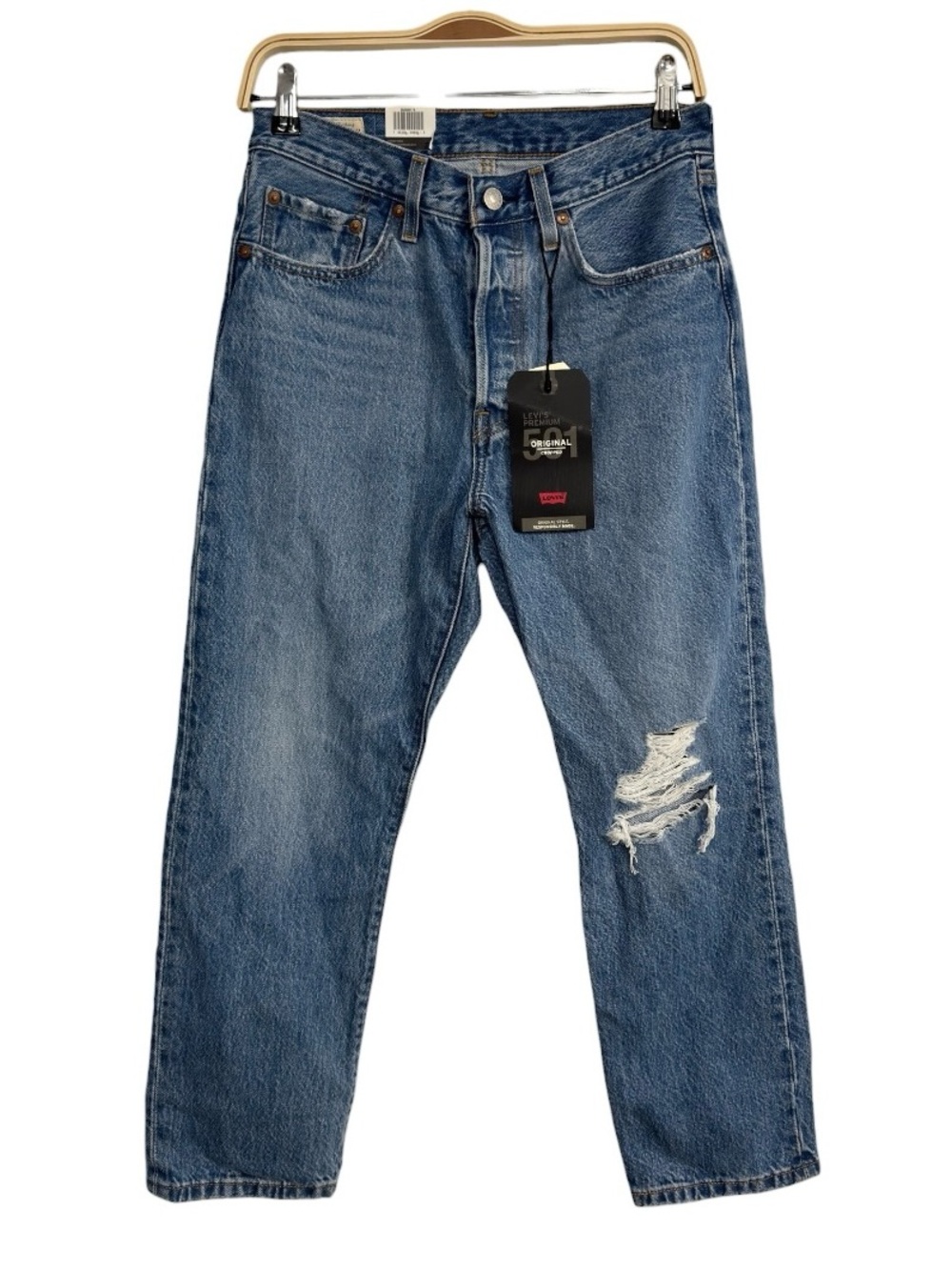 Levi’s 501 Original Cropped Jeans Distressed Medium Wash Denim NWT Waist 27